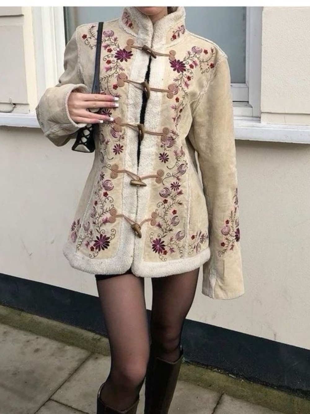 St. John’s Bay VINTAGE Embroidered Genuine Suede Sherpa Penny Lane Jacket Large